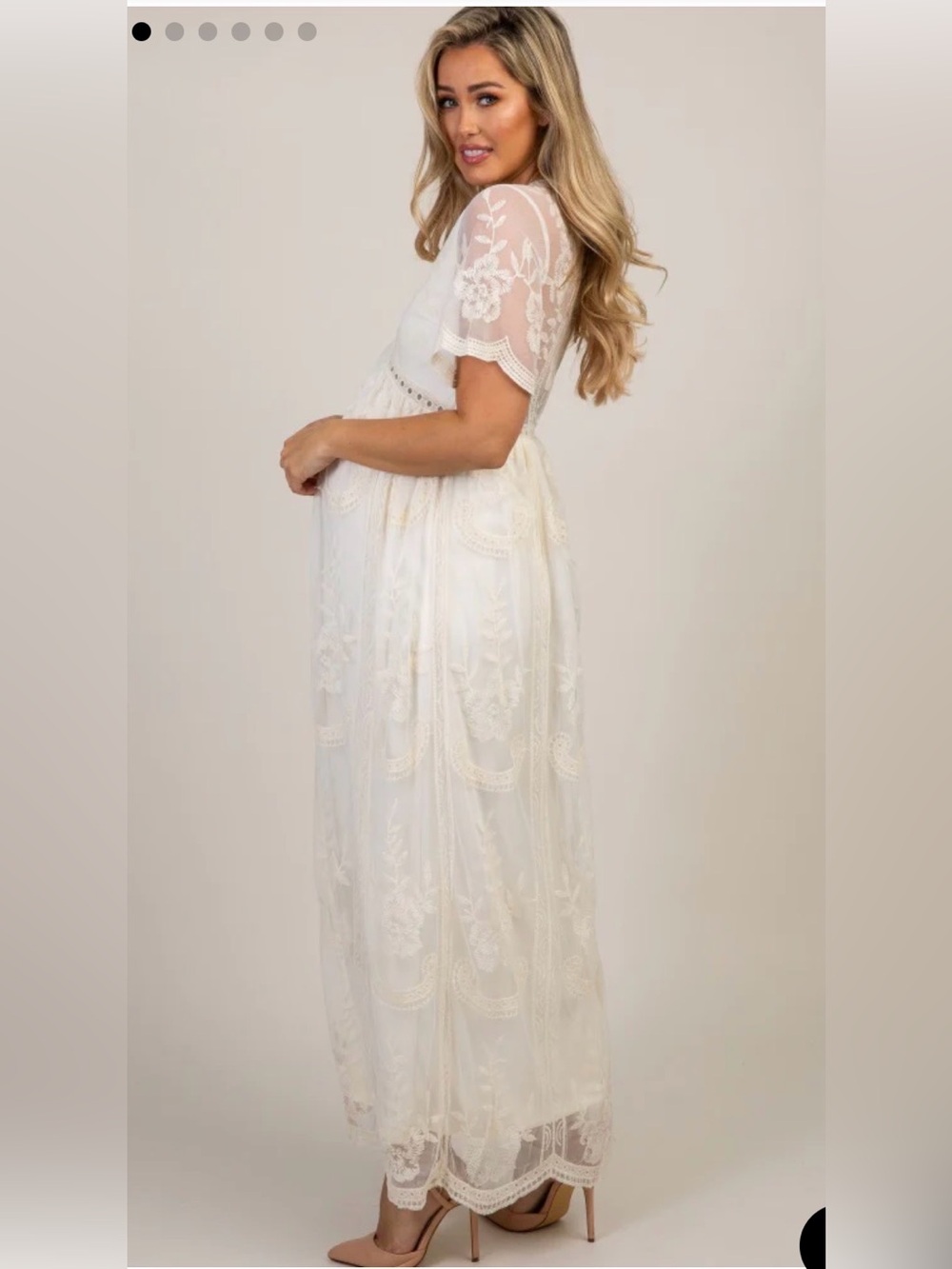 PinkBlush Cream Lace Maternity Maxi Dress Size Small